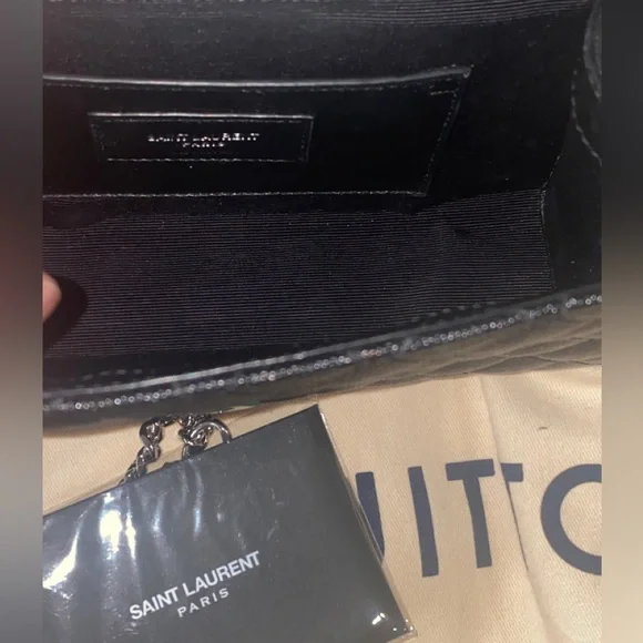 YSL Grain De Poudre Textured Mixed Matelasse Triquilt Small Monogram Satchel - Picture 10 of 16